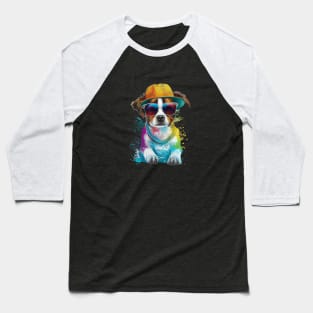 Colourful cool Jack Russell Terrier dog with sunglasses five Baseball T-Shirt